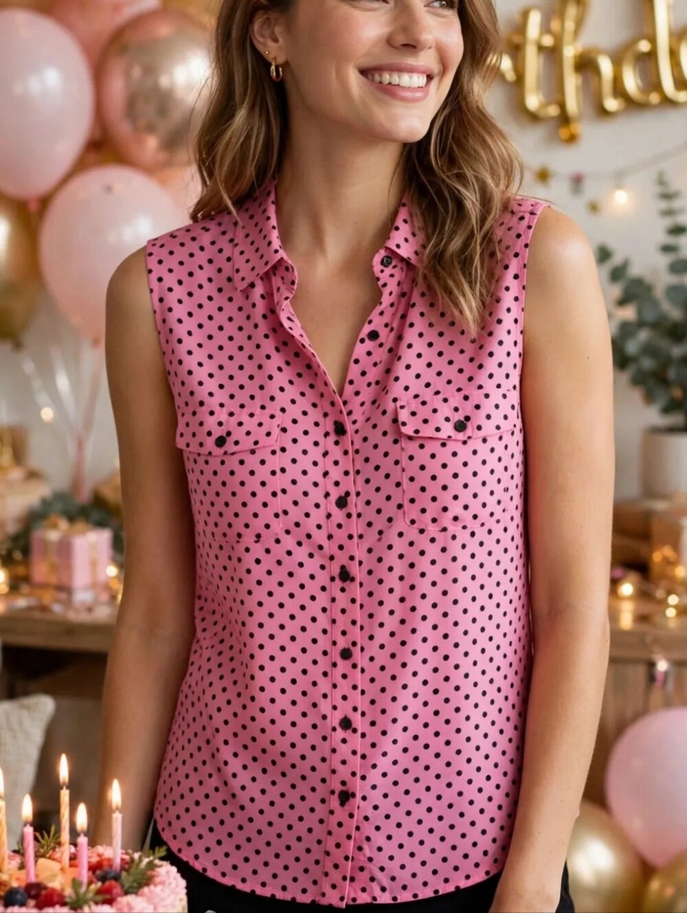 Pink Polka Dot Blouse - Summer Clearence!